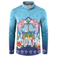 Guam Chamorro Button Sweatshirt Tribal Latte Stone With Dolphins Blue LT05 Blue - Polynesian Pride