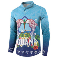 Guam Chamorro Button Sweatshirt Tribal Latte Stone With Dolphins Blue LT05 - Polynesian Pride