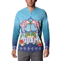Guam Chamorro Button Sweatshirt Tribal Latte Stone With Dolphins Blue LT05 - Polynesian Pride