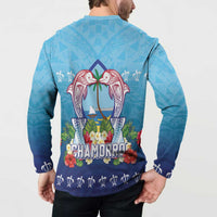 Guam Chamorro Button Sweatshirt Tribal Latte Stone With Dolphins Blue LT05 - Polynesian Pride