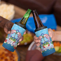 Guam Chamorro 4 in 1 Can Cooler Tumbler Tribal Latte Stone With Dolphins Blue