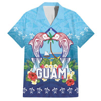 Guam Chamorro Family Matching Summer Maxi Dress and Hawaiian Shirt Tribal Latte Stone With Dolphins Blue