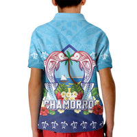 Guam Chamorro Kid Polo Shirt Tribal Latte Stone With Dolphins Blue LT05 - Polynesian Pride
