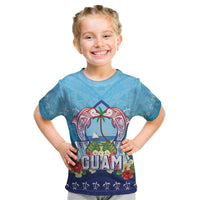 Guam Chamorro Kid T Shirt Tribal Latte Stone With Dolphins Blue LT05 Blue - Polynesian Pride