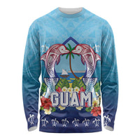Guam Chamorro Long Sleeve Shirt Tribal Latte Stone With Dolphins Blue LT05 Unisex Blue - Polynesian Pride