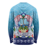 Guam Chamorro Long Sleeve Shirt Tribal Latte Stone With Dolphins Blue LT05 - Polynesian Pride
