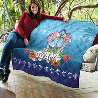 Guam Chamorro Quilt Tribal Latte Stone With Dolphins Blue