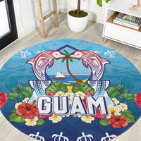 Guam Chamorro Round Carpet Tribal Latte Stone With Dolphins Blue