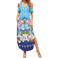 Guam Chamorro Summer Maxi Dress Tribal Latte Stone With Dolphins Blue