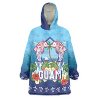 Guam Chamorro Wearable Blanket Hoodie Tribal Latte Stone With Dolphins Blue LT05 One Size Blue - Polynesian Pride
