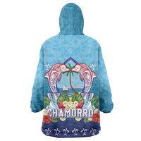 Guam Chamorro Wearable Blanket Hoodie Tribal Latte Stone With Dolphins Blue LT05 - Polynesian Pride