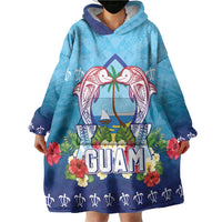 Guam Chamorro Wearable Blanket Hoodie Tribal Latte Stone With Dolphins Blue LT05 - Polynesian Pride