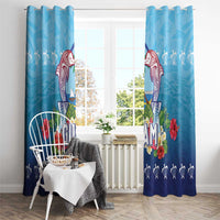 Guam Chamorro Window Curtain Tribal Latte Stone With Dolphins Blue