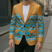 Hawaii Humuhumu Fish Maile Pikake Lei Blazer Tribal Tapa Orange Version