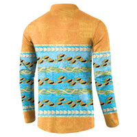 Hawaii Humuhumu Fish Maile Pikake Lei Button Sweatshirt Tribal Tapa Orange Version