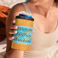 Hawaii Humuhumu Fish Maile Pikake Lei 4 in 1 Can Cooler Tumbler Tribal Tapa Orange Version