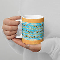 Hawaii Humuhumu Fish Maile Pikake Lei Ceramic Mug Tribal Tapa Orange Version