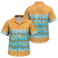Hawaii Humuhumu Fish Maile Pikake Lei Family Matching Off Shoulder Maxi Dress and Hawaiian Shirt Tribal Tapa Orange Version