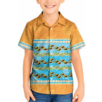 Hawaii Humuhumu Fish Maile Pikake Lei Kid Hawaiian Shirt Tribal Tapa Orange Version