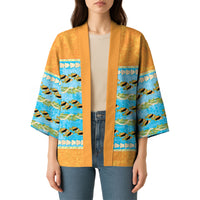 Hawaii Humuhumu Fish Maile Pikake Lei Kimono Tribal Tapa Orange Version
