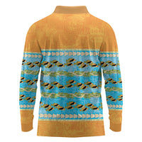 Hawaii Humuhumu Fish Maile Pikake Lei Long Sleeve Polo Shirt Tribal Tapa Orange Version