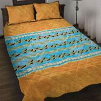 Hawaii Humuhumu Fish Maile Pikake Lei Quilt Bed Set Tribal Tapa Orange Version