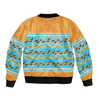 Hawaii Humuhumu Fish Maile Pikake Lei Sleeve Zip Bomber Jacket Tribal Tapa Orange Version