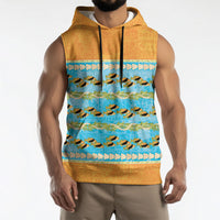 Hawaii Humuhumu Fish Maile Pikake Lei Sleeveless Hoodie Tribal Tapa Orange Version