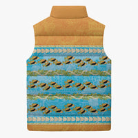 Hawaii Humuhumu Fish Maile Pikake Lei Sleeveless Puffer Jacket Tribal Tapa Orange Version