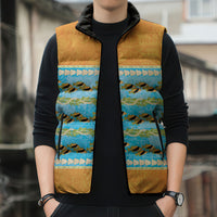 Hawaii Humuhumu Fish Maile Pikake Lei Sleeveless Puffer Jacket Tribal Tapa Orange Version