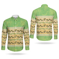 Hawaii Humuhumu Fish Maile Pikake Lei Couples Matching Mermaid Dress and Long Sleeve Button Shirt Tribal Tapa Green Version