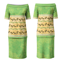 Hawaii Humuhumu Fish Maile Pikake Lei Couples Matching Puletasi and Hawaiian Shirt Tribal Tapa Green Version