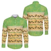 Hawaii Humuhumu Fish Maile Pikake Lei Family Matching Summer Maxi Dress and Hawaiian Shirt Tribal Tapa Green Version