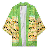 Hawaii Humuhumu Fish Maile Pikake Lei Kimono Tribal Tapa Green Version