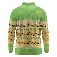 Hawaii Humuhumu Fish Maile Pikake Lei Long Sleeve Polo Shirt Tribal Tapa Green Version