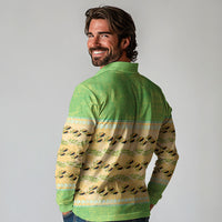 Hawaii Humuhumu Fish Maile Pikake Lei Long Sleeve Polo Shirt Tribal Tapa Green Version