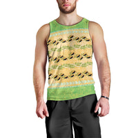 Hawaii Humuhumu Fish Maile Pikake Lei Men Tank Top Tribal Tapa Green Version