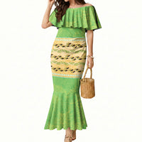 Hawaii Humuhumu Fish Maile Pikake Lei Mermaid Dress Tribal Tapa Green Version