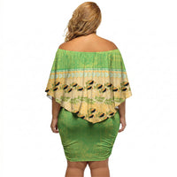 Hawaii Humuhumu Fish Maile Pikake Lei Off Shoulder Short Dress Tribal Tapa Green Version