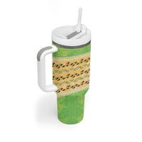 Hawaii Humuhumu Fish Maile Pikake Lei Tumbler With Handle Tribal Tapa Green Version
