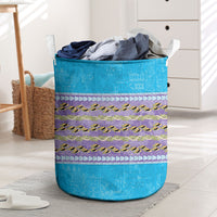 Hawaii Humuhumu Fish Maile Pikake Lei Laundry Basket Tribal Tapa Blue Version