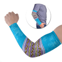 Hawaii Humuhumu Fish Maile Pikake Lei Arm Sleeves Tribal Tapa Blue Version