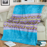 Hawaii Humuhumu Fish Maile Pikake Lei Blanket Tribal Tapa Blue Version