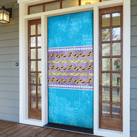 Hawaii Humuhumu Fish Maile Pikake Lei Door Cover Tribal Tapa Blue Version