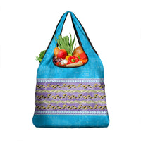 Hawaii Humuhumu Fish Maile Pikake Lei Grocery Bag Tribal Tapa Blue Version
