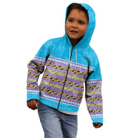 Hawaii Humuhumu Fish Maile Pikake Lei Kid Hoodie Tribal Tapa Blue Version