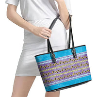 Hawaii Humuhumu Fish Maile Pikake Lei Leather Tote Bag Tribal Tapa Blue Version
