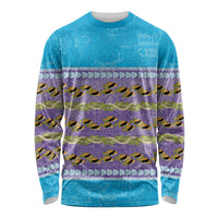 Hawaii Humuhumu Fish Maile Pikake Lei Long Sleeve Shirt Tribal Tapa Blue Version