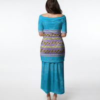 Hawaii Humuhumu Fish Maile Pikake Lei Puletasi Tribal Tapa Blue Version