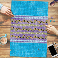 Hawaii Humuhumu Fish Maile Pikake Lei Puzzle Tribal Tapa Blue Version